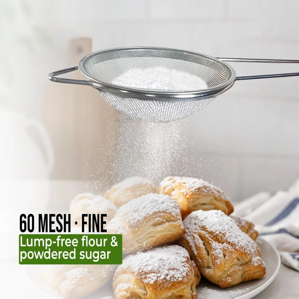 COLAROA 60 mesh fine strainer sifting lump-free powdered sugar over pastries